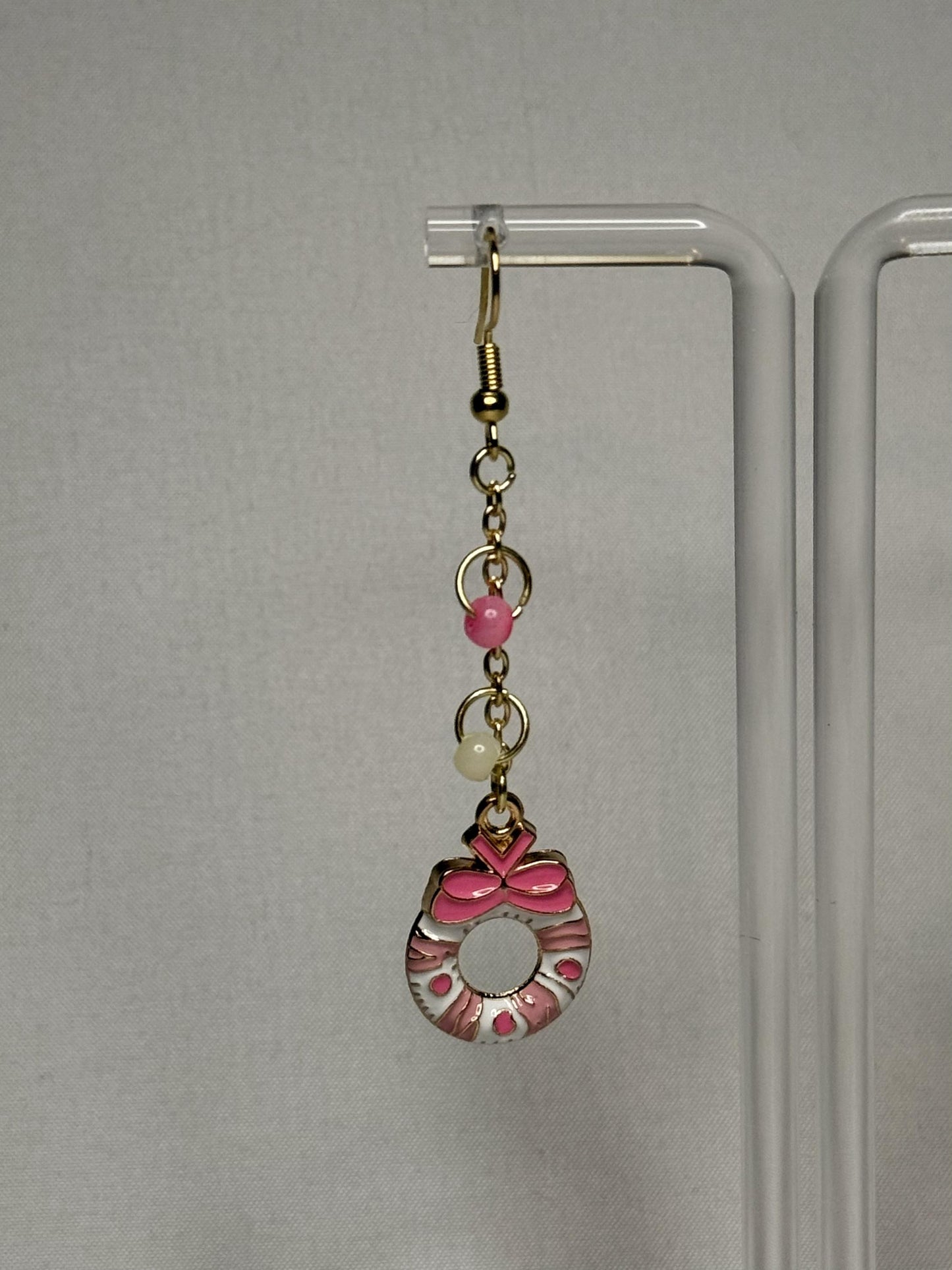 Pink Wreath Dangly Earrings : Holiday Earrings