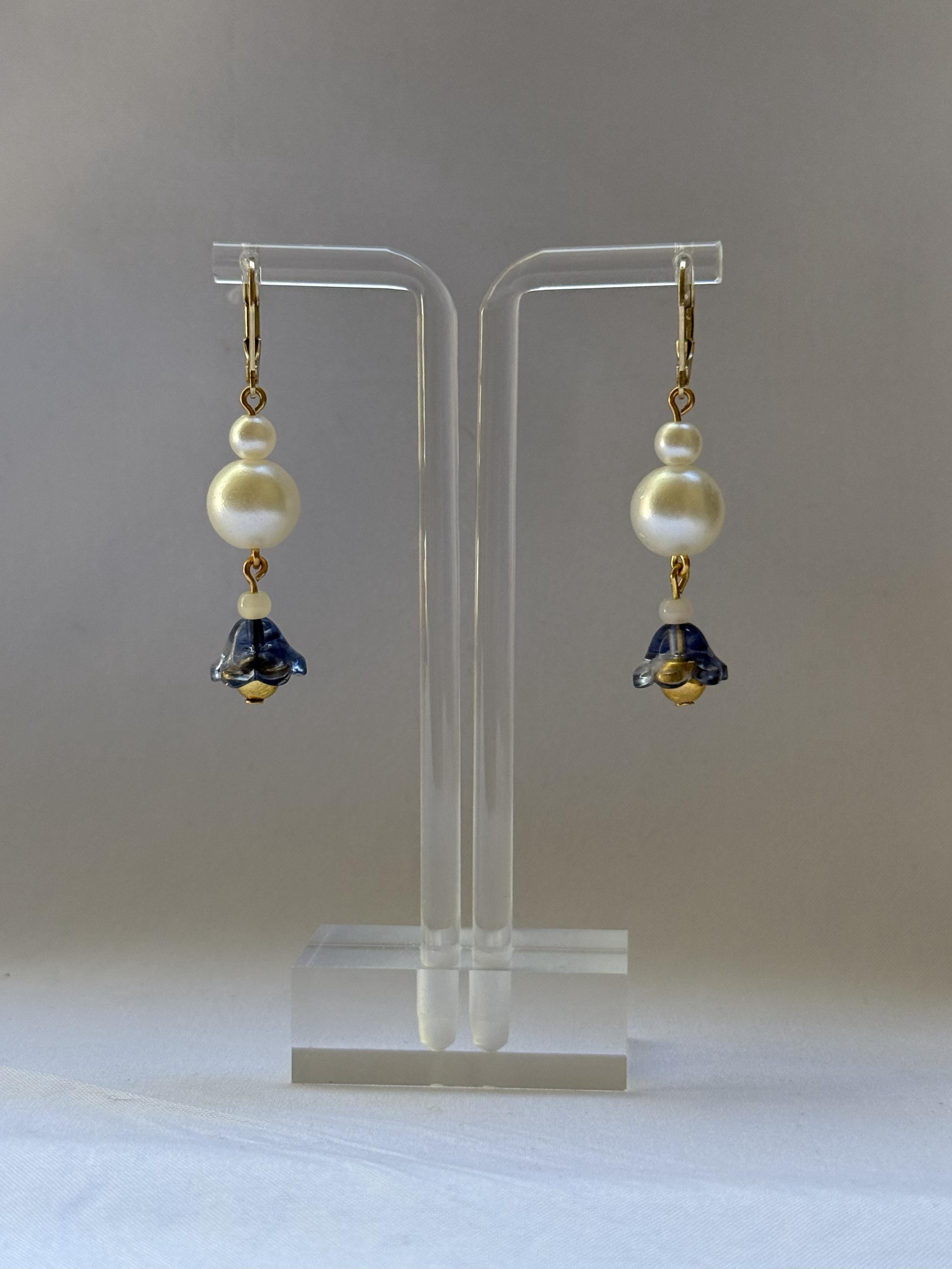 Pearl Blue Floral Earrings