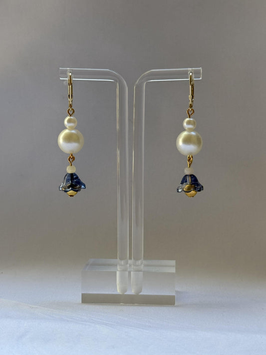 Pearl Blue Floral Earrings