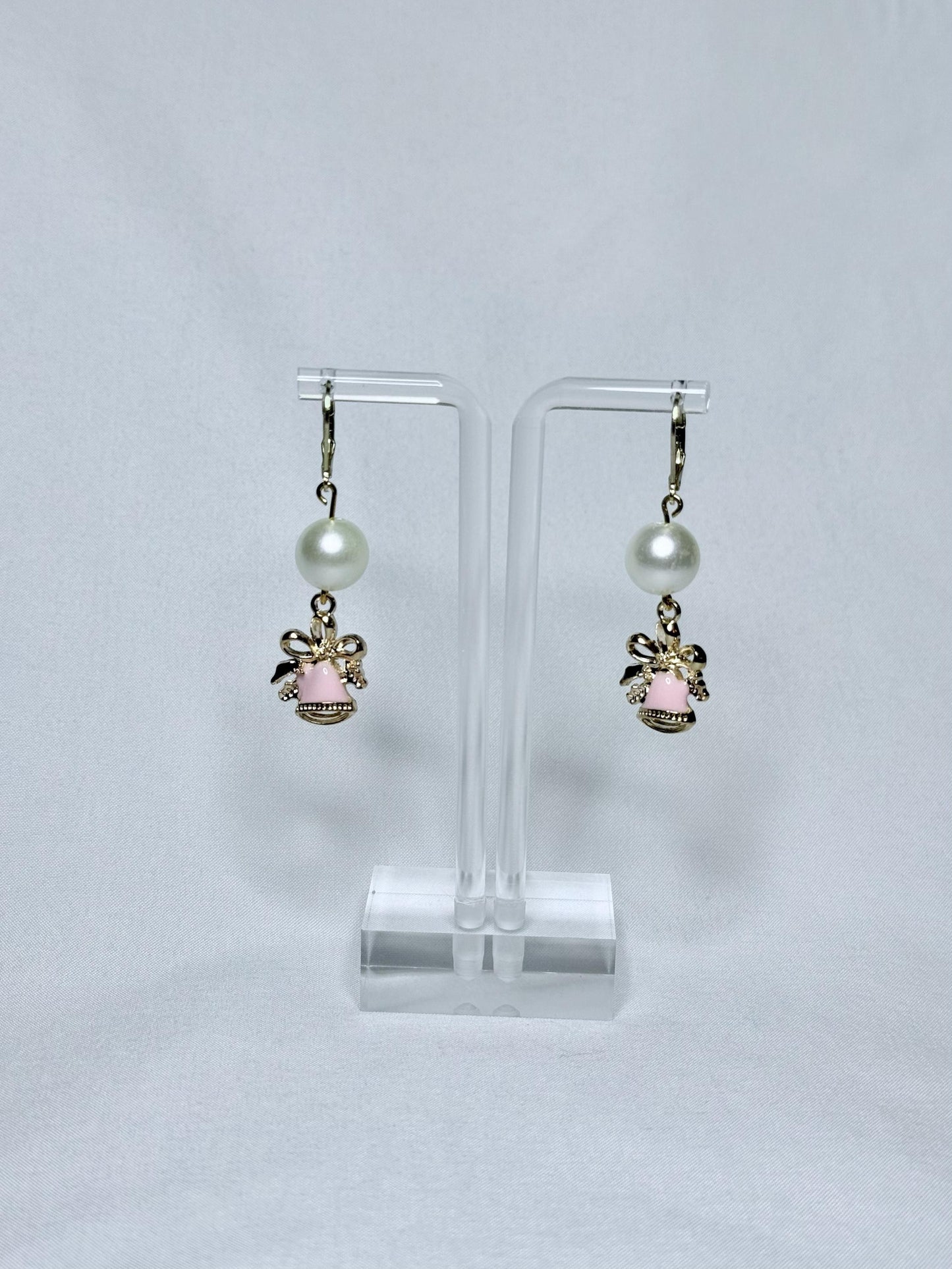 Pink & Pearl Bell Dangly Earrings : Holiday Earrings