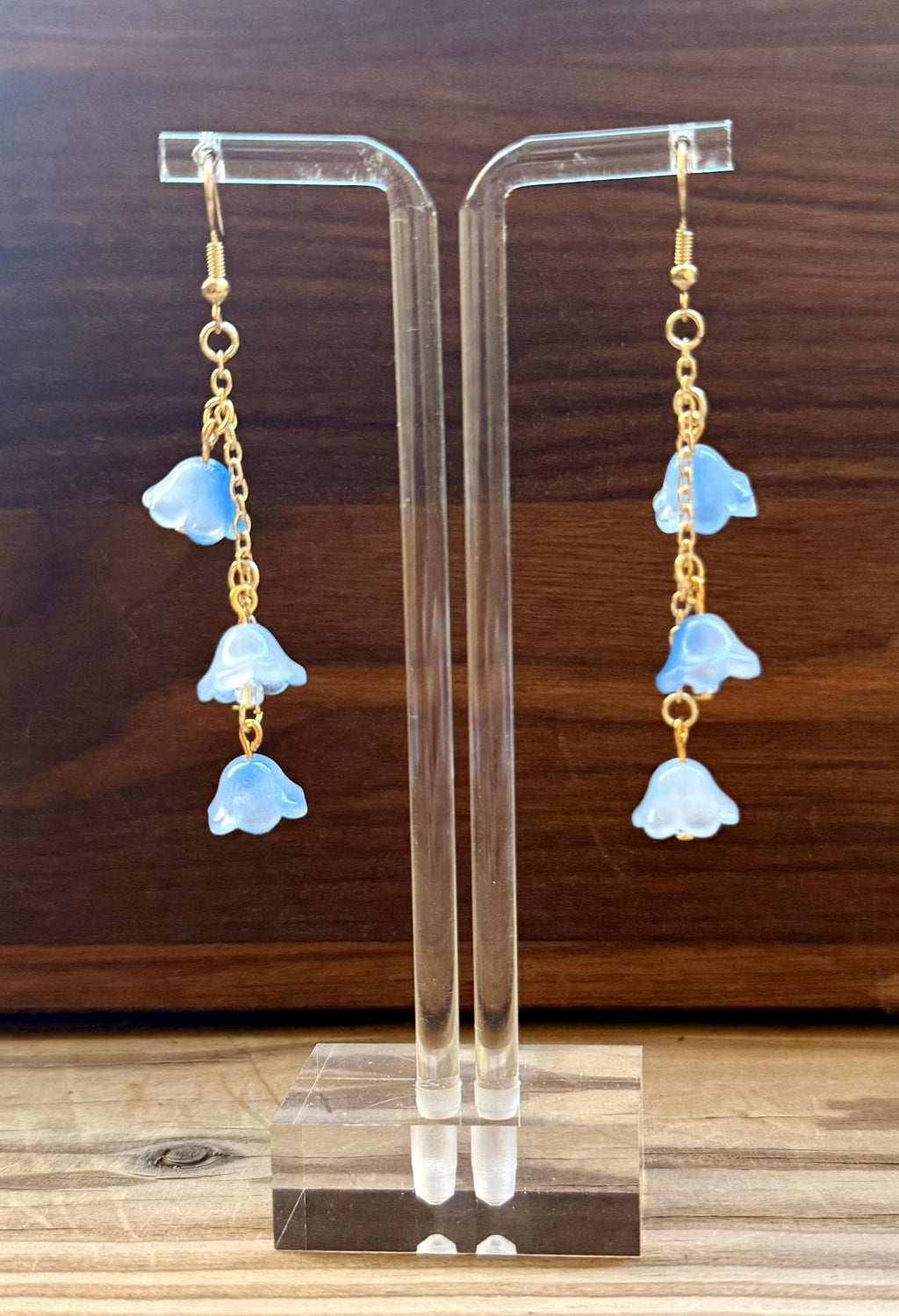 Fairycore Floral Earrings – Delicate Blue Blooms on Gold Chains for Spring & Everyday Magic