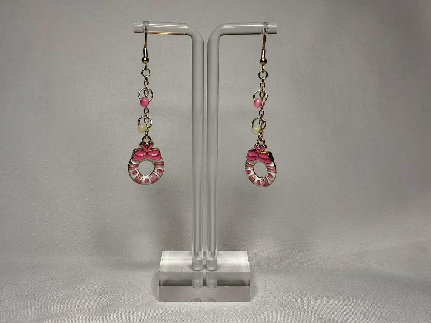 Pink Wreath Dangly Earrings : Holiday Earrings