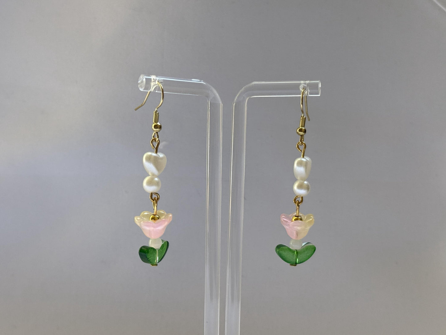 Pink Floral & Pearl Earrings