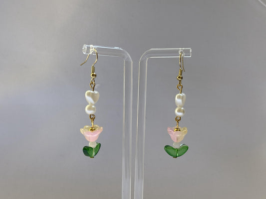 Pink Floral & Pearl Earrings