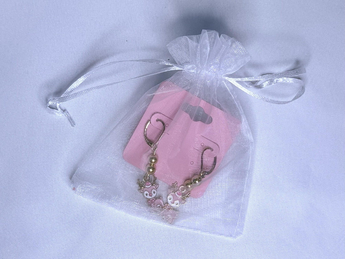 Pink Christmas Reindeer Dangly Earrings : Holiday Earrings