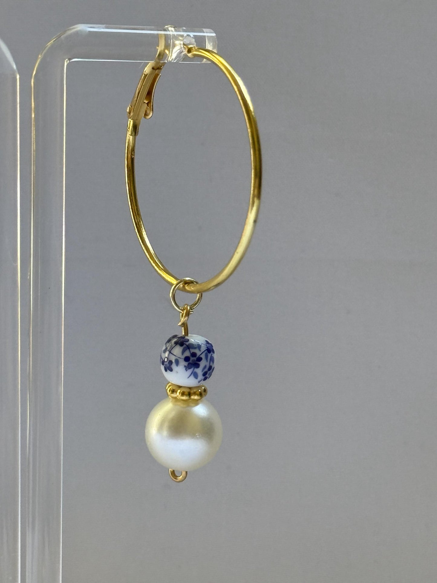 Porcelain Pearl Hoops Earrings