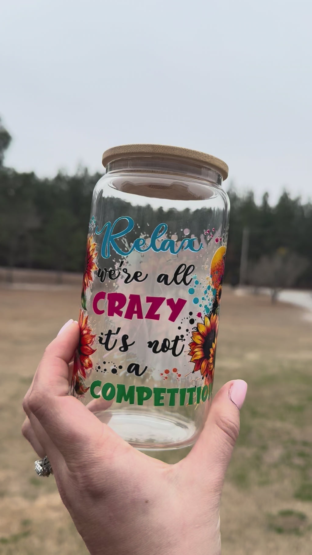 Colorful Chicken Sunflower Glass Cup | Farmhouse UV DTF Tumbler (16 oz)