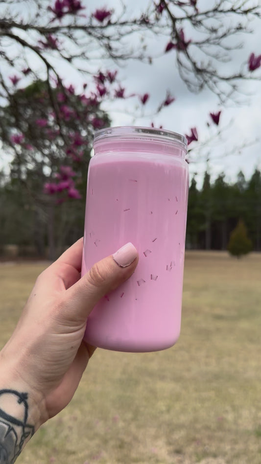 Strawberry Milk 16 oz Snowglobe Tumbler w/ Straw